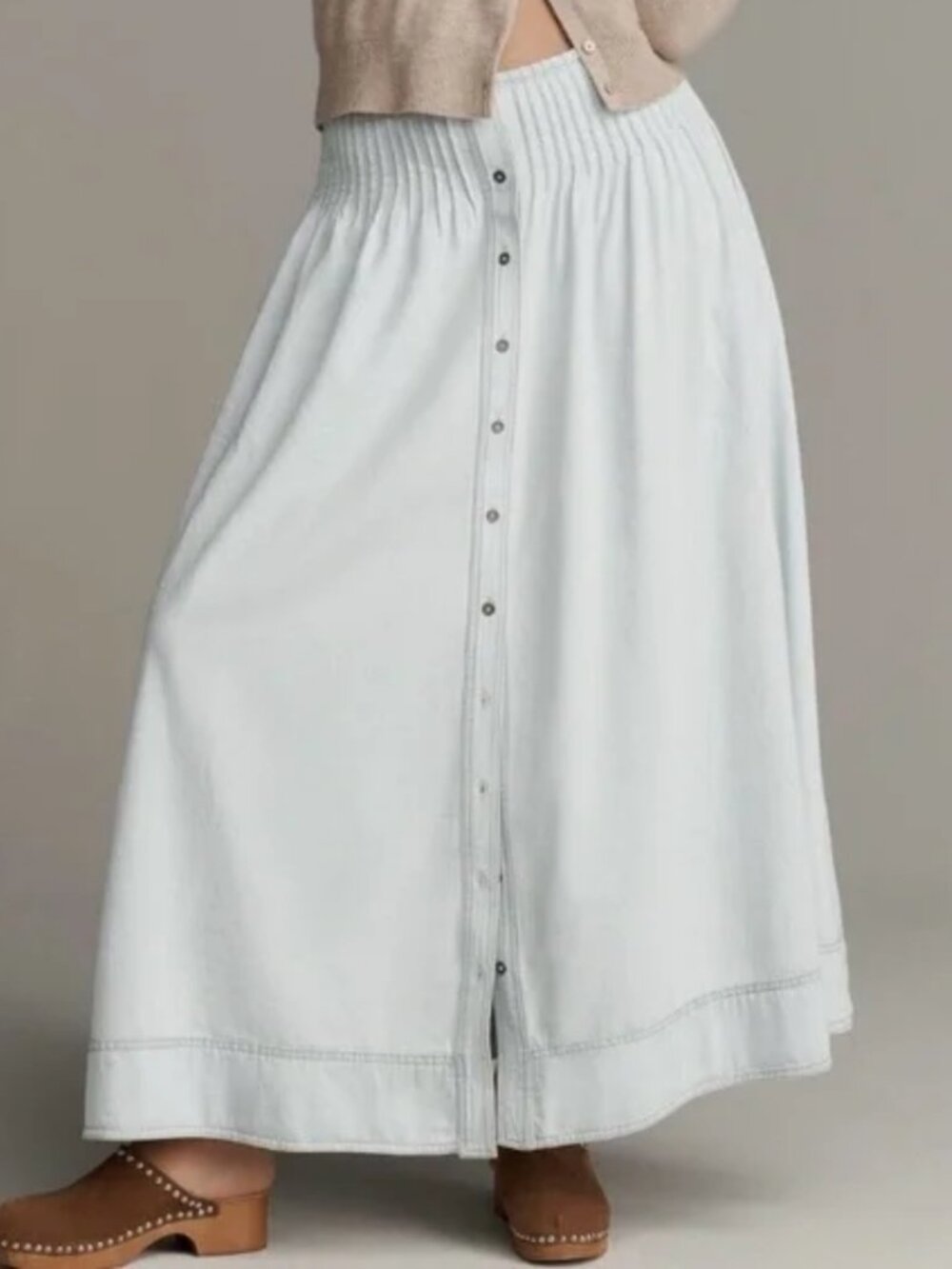 Anthropologie Pilcro Pintuck Basque-Waist Denim Maxi Skirt Large NWT
